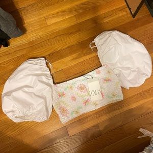 Zara Floral Poplin Crop Top Size S